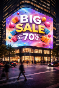 High-impact LED screens engineered for building corners and large-scale outdoor visibility.